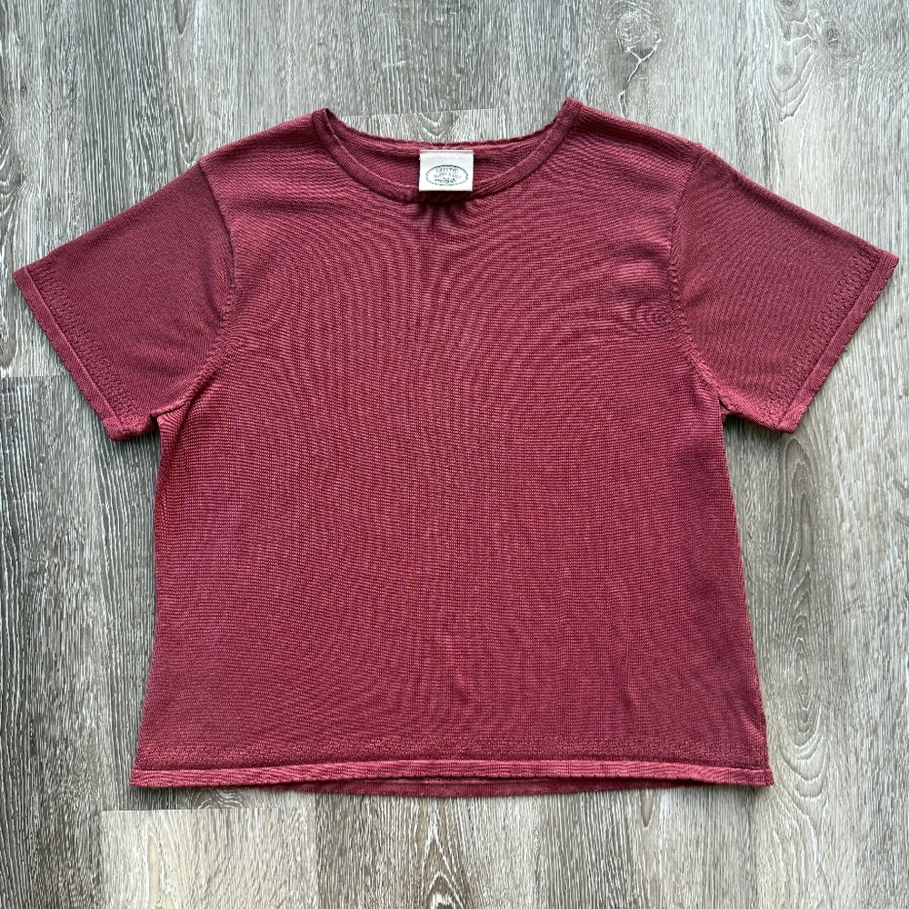 Vintage 90s Burgundy Laura Ashley Short Sleeve Baby Tee
